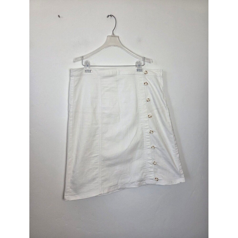 Christopher & Banks White Denim Midi Skirt ALine Size 16 Coastal Nautical Preppy